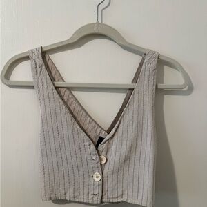 Cider Striped Button-Up Crop Top